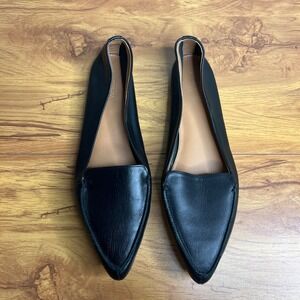 J. Crew Edie Black Soft Leather Pointed Toe Loafer Size 8 Flats G1812 Career